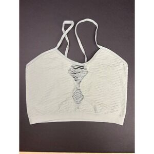 BKE Women Sage Green Seamless Lattice Cut Out Bralette Crop Top XS S